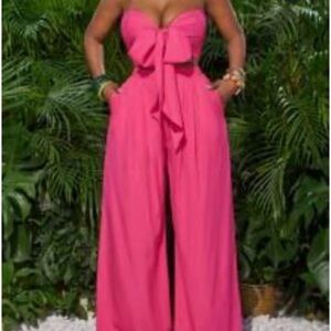 SHEIN Hot Pink Bow Front Jumpsuit